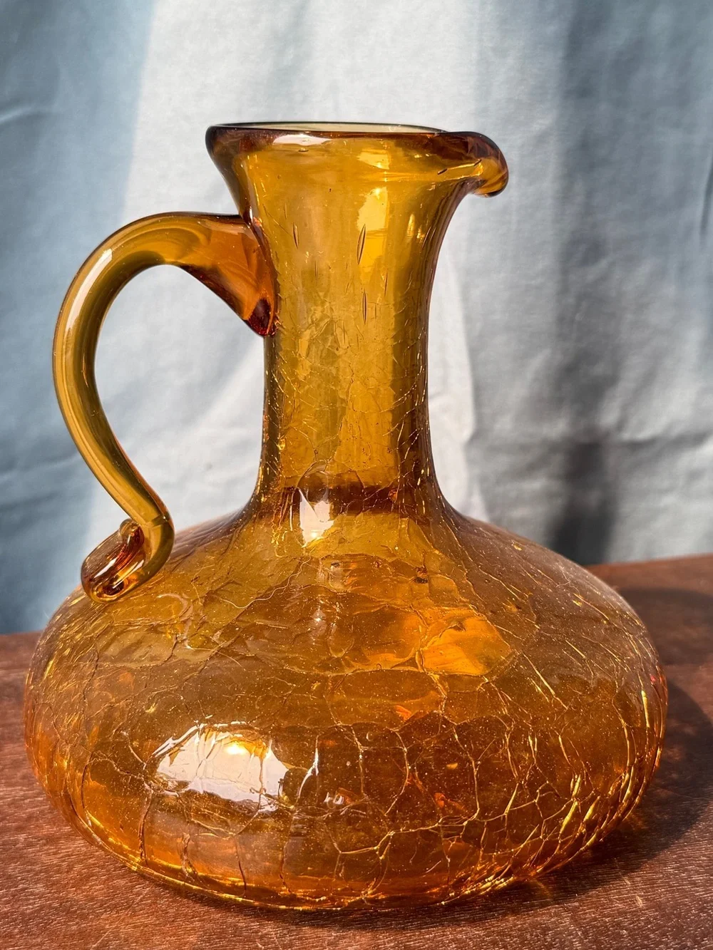 Vintage MCM Amber Crackle Glass Pitcher Vase Cruet